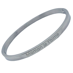 Bracelet Message Argenté  "Maman je t'aime" - Élégance et Amour en Acier Inoxydable