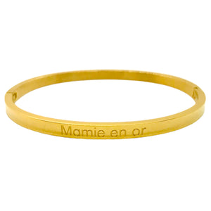 Bracelet Message Jonc "Mamie en Or" Doré - Expression d'Amour et d'Humour en Acier Inoxydable