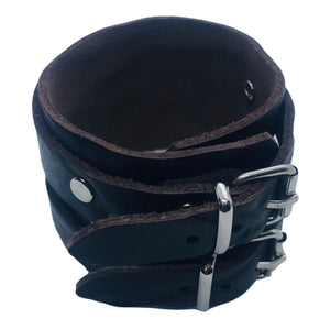 Bracelet de Force en Cuir Véritable Double Lanières Marron Foncé-MATOSINHOS