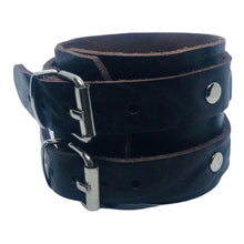 Charger l&#39;image dans la galerie, Bracelet de Force en Cuir Véritable Double Lanières Marron Foncé-MATOSINHOS
