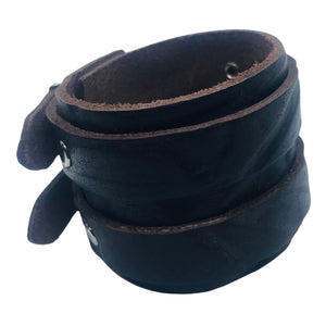 Bracelet de Force en Cuir Véritable Double Lanières Marron Foncé-MATOSINHOS