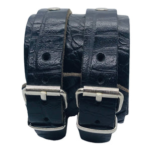 Bracelet de Force en Cuir Véritable Double Lanières Effet Croco Noir - MONSARAZ - Style et Résistance