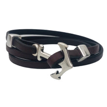 Charger l&#39;image dans la galerie, Bracelet Homme &amp; Femme Cuir Plat 5 mm Triple Tours Fermoir Ancre Marine-Nazaré

