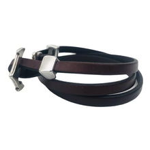 Charger l&#39;image dans la galerie, Bracelet Homme &amp; Femme Cuir Plat 5 mm Triple Tours Fermoir Ancre Marine-Nazaré

