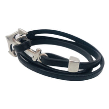 Charger l&#39;image dans la galerie, Bracelet Homme &amp; Femme Cuir Plat 5 mm Triple Tours Fermoir Ancre Marine-Nazaré
