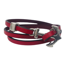 Charger l&#39;image dans la galerie, Bracelet Homme &amp; Femme Cuir Plat 5 mm Triple Tours Fermoir Ancre Marine-Nazaré
