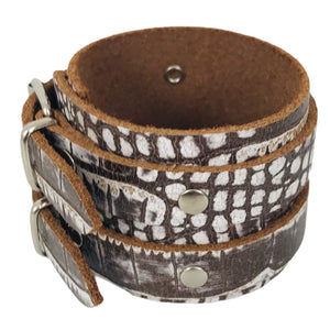 Bracelet de Force ODIVELAS en Cuir Véritable Style Croco Marron - Confort et Résistance