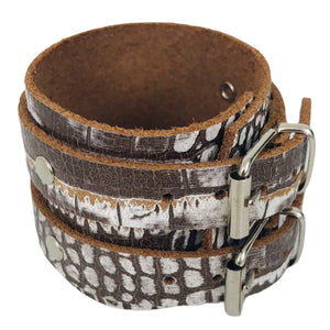 Bracelet de Force ODIVELAS en Cuir Véritable Style Croco Marron - Confort et Résistance