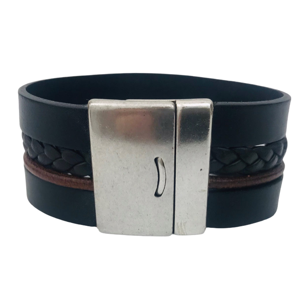 Bracelet Homme & Femme Cuir Manchette Fermoir Magnétique -Tavira
