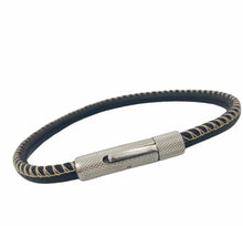 Charger l&#39;image dans la galerie, Bracelet Homme Tomar en Cuir Rond Surpiqué 5 mm avec Fermoir Clippé en Acier Inoxydable - Style Élégant et Moderne
