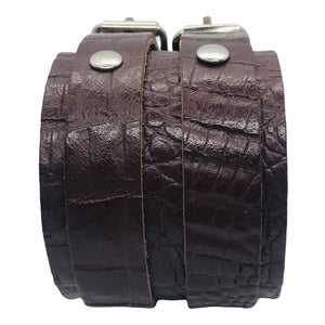 Bracelet de Force en Cuir Véritable Double Lanières Effet Croco Marron Foncé-TRANCOSO