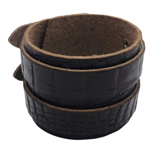 Bracelet de Force en Cuir Véritable Double Lanières Effet Croco Marron Foncé-TRANCOSO