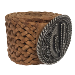 Ceinture Femme Cuir Véritable Tréssé 6 cm Boucle Ovale Western Cactus Largeur 7 cm-Camel-CTR2003