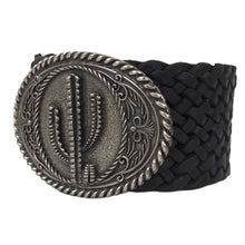 Charger l&#39;image dans la galerie, Ceinture Femme Cuir Véritable Tréssé 6 cm avec Boucle Ovale Western Cactus - Noire - CTR2001
